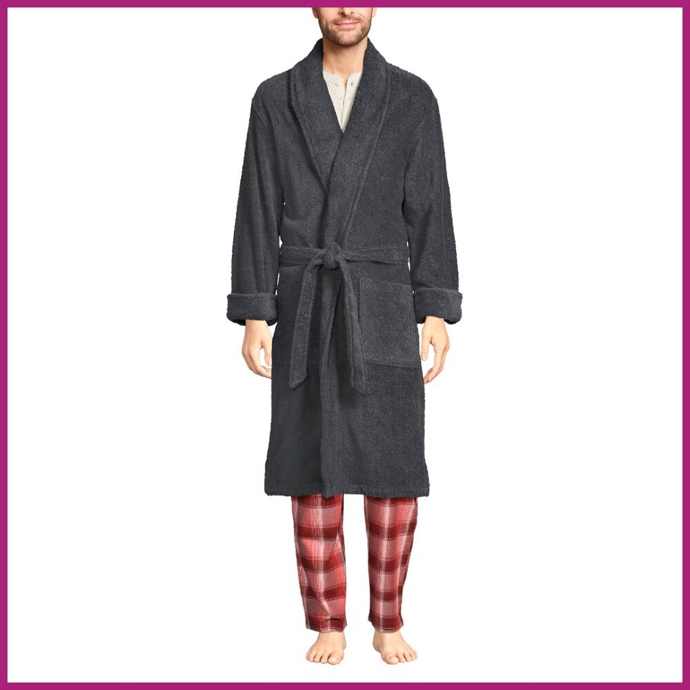 Turkish Cotton Terry Bathrobe, Plush, Absorbent, Shawl Collar, 2 Pockets